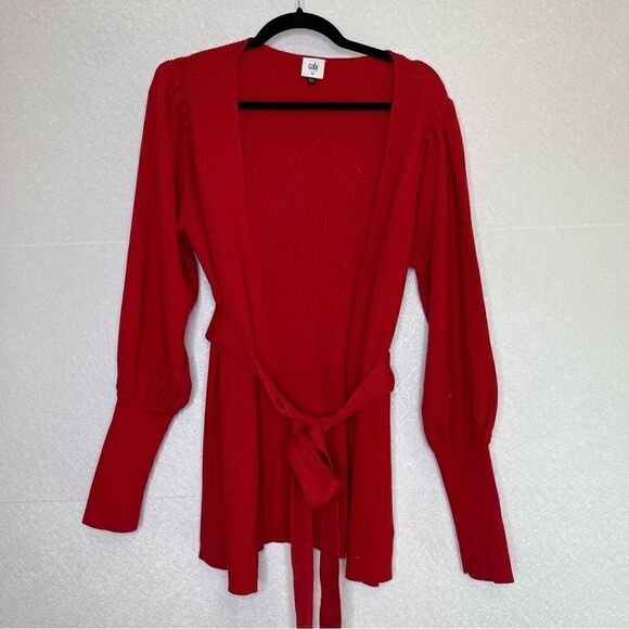 CAbi Balloon Sleeve Ribbed Belted Cabaret Cardigan Sweater M - Picture 2 of 5
